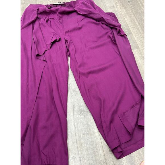 NWT Soncy Womens Purple Tencel Elastic Waist Wide Leg Harem Pants Sz 26 - Picture 4 of 12